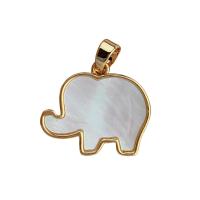 Brass Shell Pendants, with White Shell, Elephant, 18K gold plated 