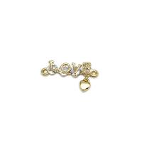 Cubic Zirconia Micro Pave Brass Connector, Alphabet Letter, 18K gold plated, micro pave cubic zirconia 