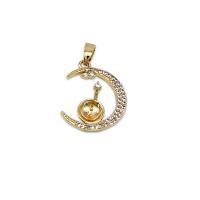 Brass Pendant Component, Moon, 18K gold plated, micro pave cubic zirconia 