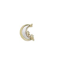 Cubic Zirconia Micro Pave Brass Connector, with White Shell, Moon, 18K gold plated, micro pave cubic zirconia 