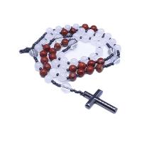 Rosary Necklace, Red Jasper, with Natural Marble & Hematite & Crystal, Unisex, two different colored Approx 26.77 Inch 