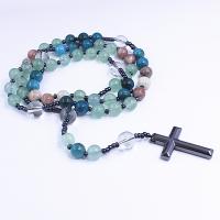 Rosary Necklace, Green Aventurine, with Cotton Pearl & Apatites & Iron Rock & Crystal & Unisex, mixed colors Approx 26.77 Inch 