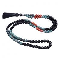 Fashion Fringe Necklace, Black Agate, with African Turquoise & Red Jasper & Polyester, Unisex mixed colors, 8mm 