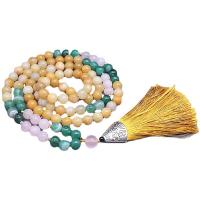 Fashion Fringe Necklace, Pale Brown Jade, with Polyester & Green Agate & Rose Quartz, Unisex mixed colors 