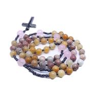 Rosary Necklace, Jade Yellow, with Cotton Pearl & Hematite & Rose Quartz, Unisex, mixed colors Approx 26.77 Inch 