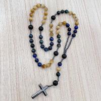 Rosary Necklace, Tiger Eye, with Iron Rock, Unisex, mixed colors Approx 26.77 Inch 
