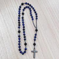 Rosary Necklace, Tiger Eye, with Iron Rock & Black Agate, Unisex, two different colored Approx 26.77 Inch 