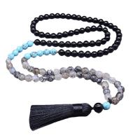Fashion Fringe Necklace, Black Agate, with turquoise & Dragon Veins Agate, Unisex mixed colors, 8mm 
