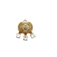 Cubic Zirconia Micro Pave Brass Pendant, with Gemstone, 18K gold plated, micro pave cubic zirconia 