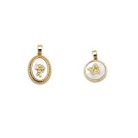 Brass Shell Pendants, with White Shell, Ellipse, 18K gold plated 