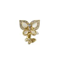 Brass Pearl Clasp, with Cats Eye, Butterfly, 18K gold plated, micro pave cubic zirconia 