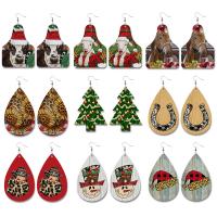 PU Leather Drop Earring, with iron pin, Christmas Design & for woman, 85mm 