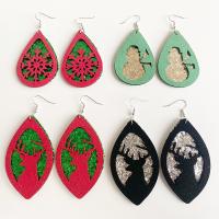 PU Leather Drop Earring, with Velveteen & Iron, Christmas Design & for woman 80mm 