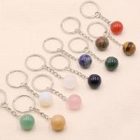 Natural Stone Key Clasp, with Zinc Alloy, Round, silver color plated & Unisex 75mm 