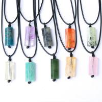 Gemstone Necklaces, Natural Stone, with leather cord, Rectangle, Adjustable & Unisex Length about 12-14mm,Hight about 25-28mm Approx 50 cm 
