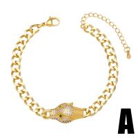 Cubic Zirconia Micro Pave Brass Bracelet, with 2 extender chain, Leopard, gold color plated & micro pave cubic zirconia & for woman, golden .5 Inch 