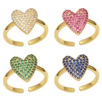 Cubic Zirconia Micro Pave Brass Finger Ring, Heart, gold color plated, micro pave cubic zirconia & for woman 13mm 