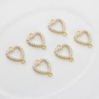 Zinc Alloy Charm Connector, with Plastic Pearl, Heart, gold color plated, DIY, golden 