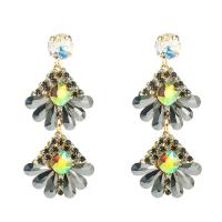 Zinc Alloy Rhinestone Drop Earring, with Glass Rhinestone, fashion jewelry & for woman, silver-grey 