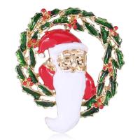 Рождественские украшения брошь, цинковый сплав, Санта Клаус, плакирован золотом, ювелирные изделия моды & Женский & эмаль, разноцветный продается PC