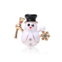 Christmas Jewelry Brooch , Zinc Alloy, Snowman, high quality gold color plated, fashion jewelry & for woman & enamel & with rhinestone, white 