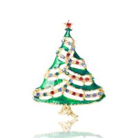 Weihnachten Schmuck Brosche, Zinklegierung, Weihnachtsbaum, goldfarben plattiert, Modeschmuck & für Frau & Emaille & mit Strass, grün, 41x53mm, verkauft von PC