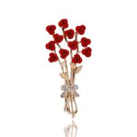 Zinc Alloy Jewelry Brooch, Bouquet, gold color plated, fashion jewelry & micro pave cubic zirconia & for woman, red 