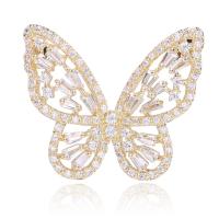 Cubic Zirconia Brooch, Brass, Butterfly, real gold plated, fashion jewelry & micro pave cubic zirconia & for woman, golden 