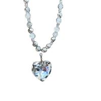 Кристалл ожерелье с цинковым сплавом, цинковый сплав, с Кристаллы, с 6cm наполнитель цепи, Сердце, плакирован серебром, ювелирные изделия моды & Женский, серебряный, длина:Приблизительно 40 см, продается PC