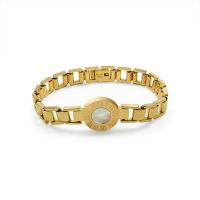 Titanium Steel Bracelet & Bangle, with Shell, 18K gold plated, fashion jewelry & for woman, gold, 175mm 