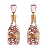 Zinc Alloy Rhinestone Drop Earring, with Plastic Pearl, Winebottle, gold color plated, for woman & with rhinestone 