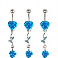 316L Stainless Steel Belly Ring, Rose, for woman & with rhinestone, blue 5mm 