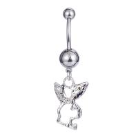 316L Stainless Steel Belly Ring, Rabbit, micro pave cubic zirconia & for woman & hollow 