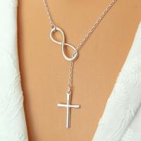 Zinc Alloy Necklace, Cross, fashion jewelry & for woman, silver color Approx 17.72 Inch 