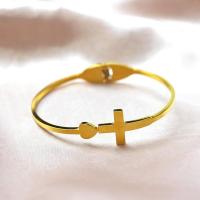 Titanium Steel Cuff Bangle, Cross, Vacuum Ion Plating, fashion jewelry & for woman, golden, Inner Approx 