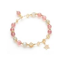 Quartz Bracelets, Brass, with Moonstone & Strawberry Quartz, 14K gold-filled, fashion jewelry & for woman & with rhinestone, 6mm Approx 5.91 Inch 