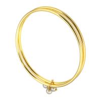 Stainless Steel Bangle, 316 Stainless Steel, with ABS Plastic Pearl, Round, Vacuum Plating, fashion jewelry & for woman, golden, 2.5mm, Inner Approx 67mm 