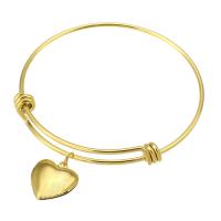 Stainless Steel Bangle, 316 Stainless Steel, Heart, Vacuum Plating, fashion jewelry & for woman, golden, 2mm, Inner Approx 62mm 