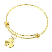 Stainless Steel Bangle, 316 Stainless Steel, Three Leaf Clover, Vacuum Plating, fashion jewelry & for woman, golden, 2mm, Inner Approx 61mm 