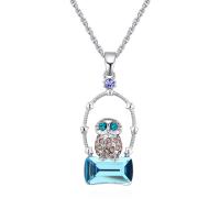 Rhinestone Zinc Alloy Necklace, with Czech Rhinestone & Austrian Crystal, with 5cm extender chain, Owl, platinum plated, for woman & faceted Approx 40 cm 