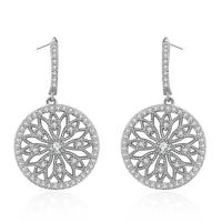 Cubic Zircon (CZ) Drop Earring, Brass, with Cubic Zirconia, Flower, plated, for woman & faceted & hollow 