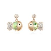 Austrian Crystal Earring, Zinc Alloy, with Austrian Crystal, Fish, Plating champagne gold, for woman & faceted 