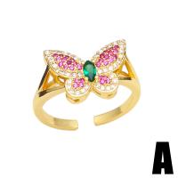 Brass Cuff Finger Ring, Butterfly, gold color plated & micro pave cubic zirconia & for woman, mixed colors, 11mm 