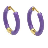 Brass Huggie Hoop Earring, Round, gold color plated, for woman & enamel 