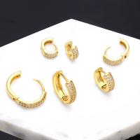 Brass Huggie Hoop Earring, Round, gold color plated & micro pave cubic zirconia & for woman, golden 