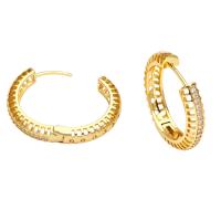 Brass Hoop Earring, Round, gold color plated & micro pave cubic zirconia & for woman, golden 