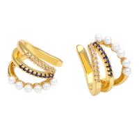 Earring Cuff and Wraps, Brass, with Plastic Pearl, gold color plated & micro pave cubic zirconia & for woman & enamel 
