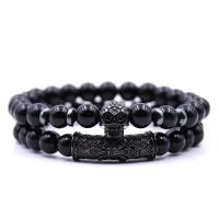 Black Stone Bracelet, Brass, with Black Stone, 2 pieces & Unisex & micro pave cubic zirconia 8mm Approx 7.48 Inch 