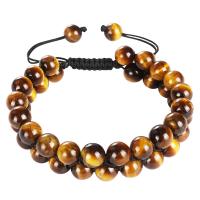 Tiger Eye Stone Bracelets, with Knot Cord, Double Layer & fashion jewelry & Unisex, 22mm Approx 7.5-11.8 Inch 