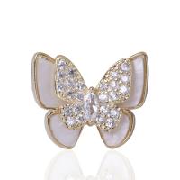 Cubic Zirconia Brooch, Brass, with White Shell, Butterfly, plated, fashion jewelry & micro pave cubic zirconia & for woman 